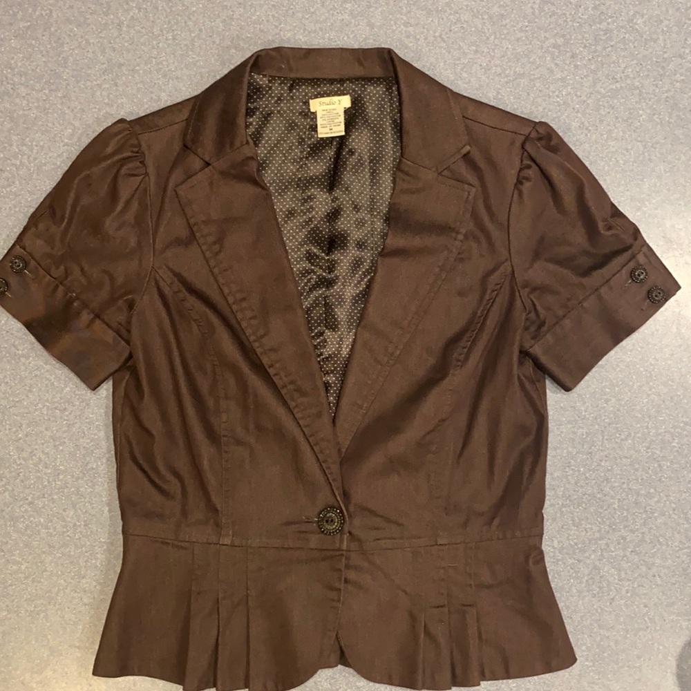 Cute short sleeve blazer dark brown